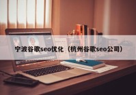 宁波谷歌seo优化（杭州谷歌seo公司）